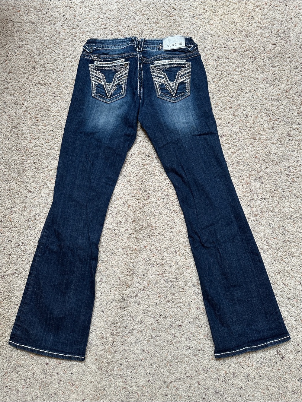 Vigoss Dark Blue Flare Jeans with Embroidered Back Pockets
